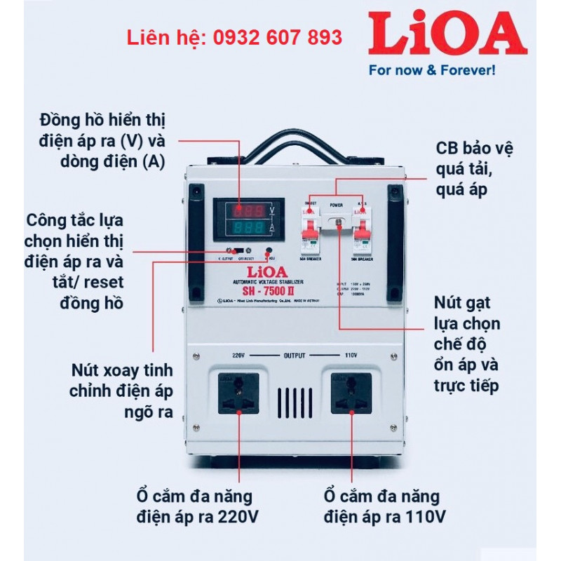 LiOa Ổn Áp Dây Đồng LiOa  7,5Kva-220V