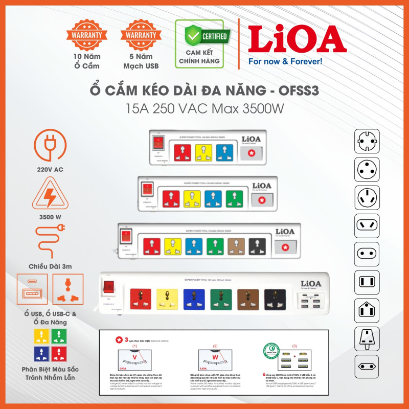 LIOA Ổ CẮM CÓ ĐỒNG HỒ BÁO - CÔNG TẮC CHO TỪNG Ổ CẮM