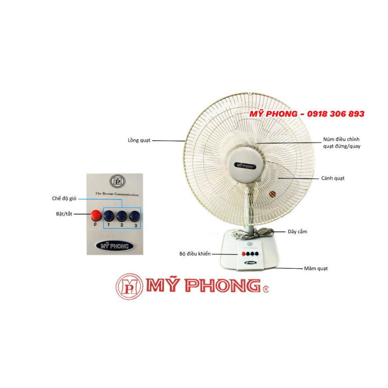 Quạt bàn Mỹ Phong MP 16QB Mô Tơ Dây Đồng Cao Cấp