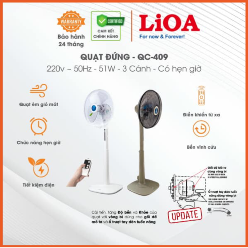QUẠT ĐỨNG LIOA ĐIỀU KHIỂN TỪ XA - QC - 409 REMOTE