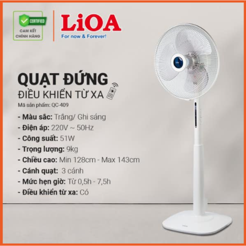 QUẠT ĐỨNG LIOA ĐIỀU KHIỂN TỪ XA - QC - 409 REMOTE