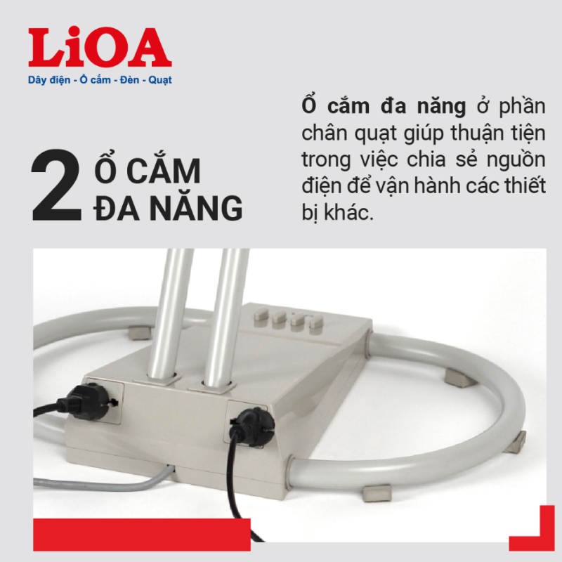 QUẠT ĐỨNG LIOA CÔNG NGHIỆP - TÍNH HỢP 2 Ổ CẮM