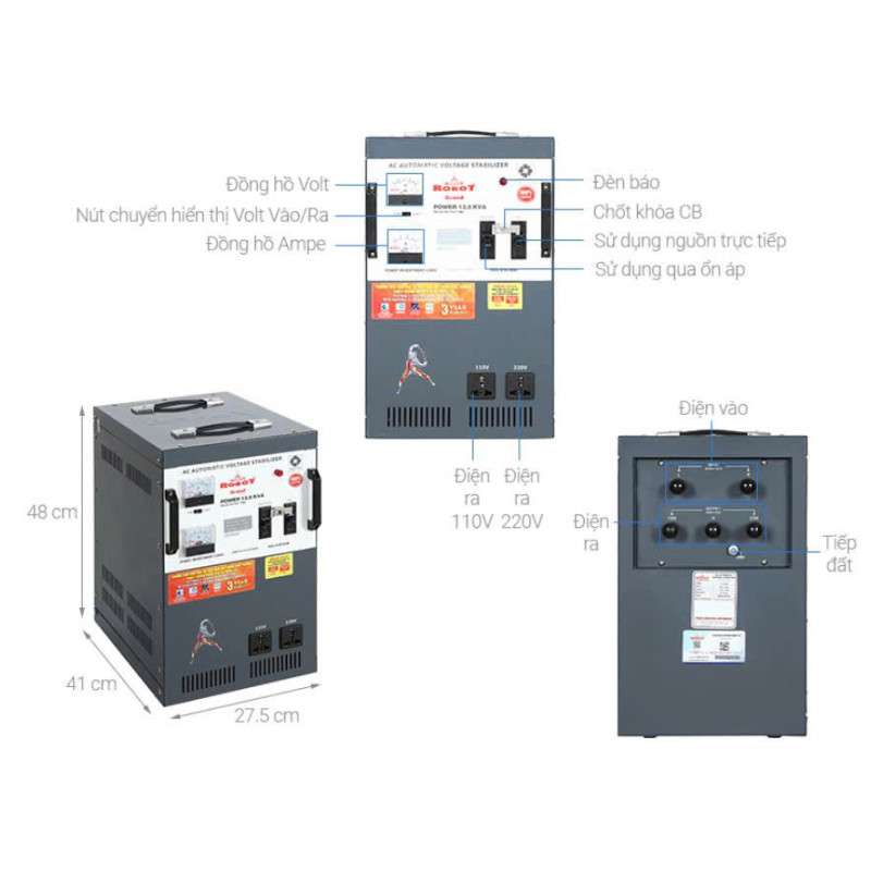 Ổn áp Robot 1 pha 12.5KVA Cao 